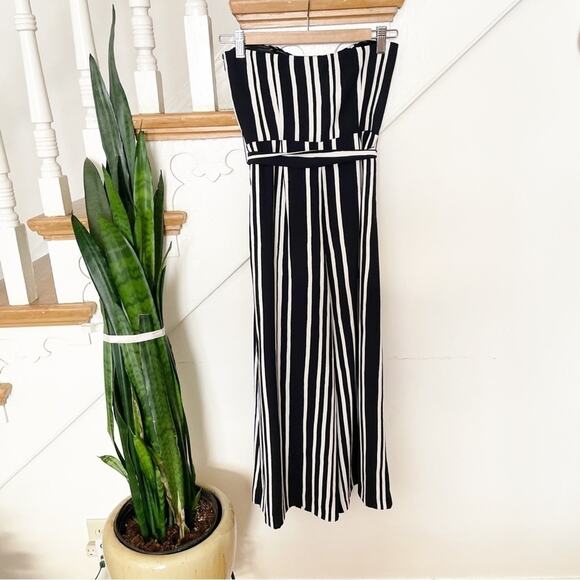 H&M Black White Stripe Strapless Wide Leg Cropped Jumpsuit One-Piece Size 4 - Picture 4 of 7